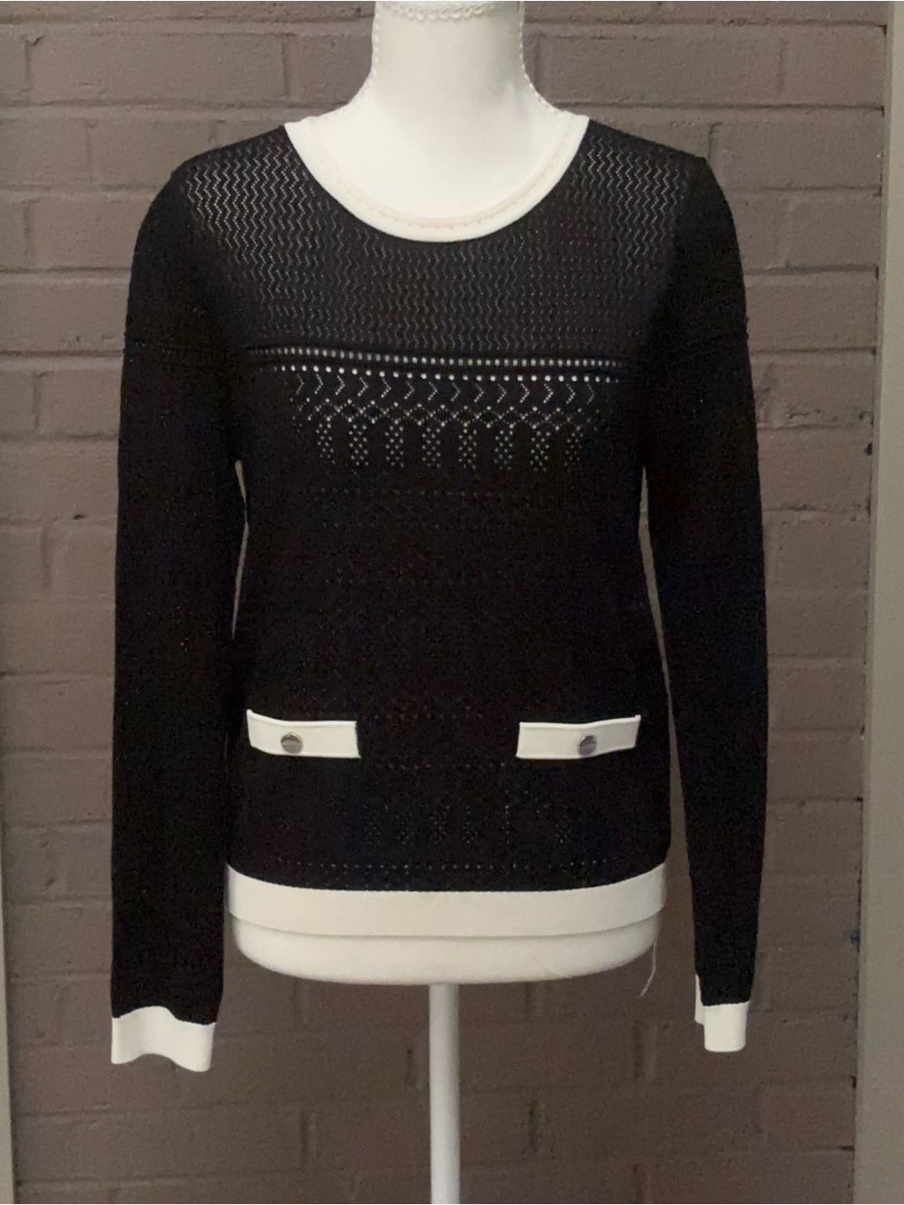Jason Wu black & cream perforated top M